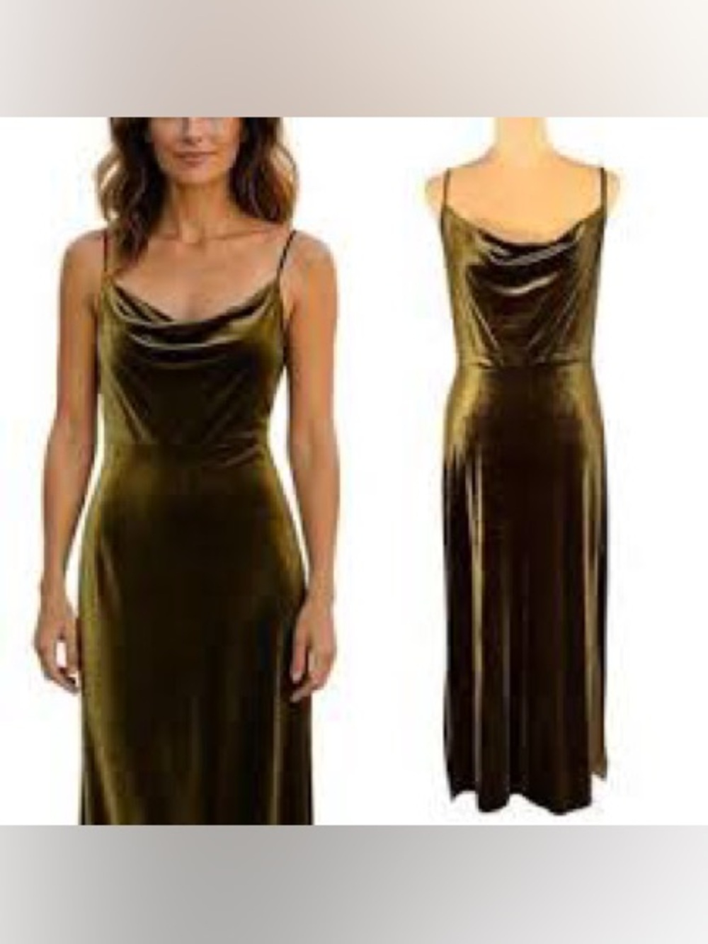 Taylor Olive Green Velvet Cowl Neck Dress Luxury Holiday
